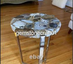 Natural Wild Agate Console Side Table Top, Agate Geode Console Drink Table Decor