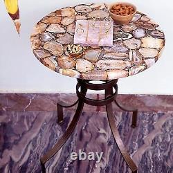 Natural Yellow Agate Stone Cocktail Round Table, Side Table Top Home Furniture