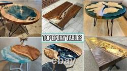 Ocean Black Epoxy Dining Table, Wooden Live Edge Modern Furniture Table Decor