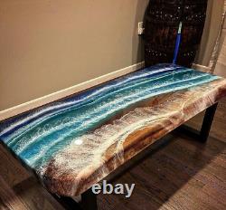 Ocean Epoxy Live Edge Wooden Dining Table Top, Epoxy Counter Top Table, Decors