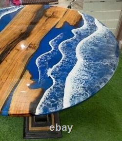 Ocean Epoxy Resin Coffee Table Top, River Table, Round Wooden Center Table Decor