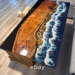 Ocean Luxury Epoxy Dining Table, Acacia Handmade Living Room Furniture Decor
