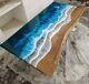 Ocean Waves Epoxy Table Top, Resin Wooden Coffee Table Top, Home Decor Interior