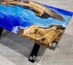 Ocean dining table, epoxy walnut river table, center living room furniture table