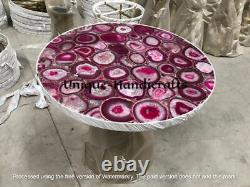 Pink Agate Geode Coffee Table Top, Stone Center Hallway Furniture Christmas Gift