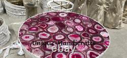 Pink Agate Geode Coffee Table Top, Stone Center Hallway Furniture Christmas Gift