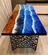River epoxy dining table, walnut ocean resin office counter furniture decor