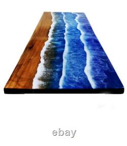 River epoxy dining table, walnut ocean resin office counter furniture decor