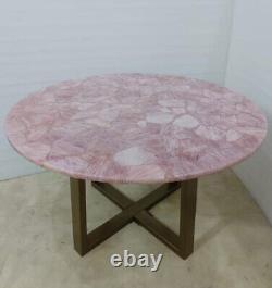 Round Rose Quartz Stone Coffee Table Kitchen Slab Crystal Healing Stone Home Dec