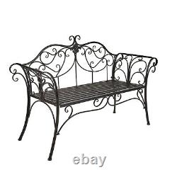 Scroll Design Metal Garden Bench Chair Decor Antique Black Indoor/Outdoor