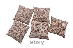 Set of 5 cotton cushion covers with hand block print featuring geometric pattern