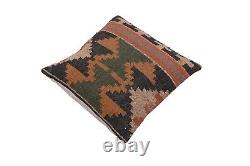 Set of 5 cotton cushion covers with handwoven killim featuring geometric pattern