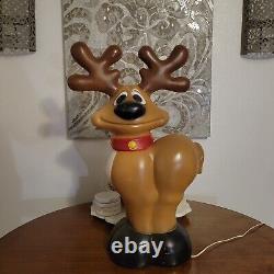 Vintage Large Deer Blow Mold Smiling Reindeer Christmas 32 Rudolph Decor TESTED