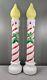 Vtg Blow Mold Grand Venture 1999 White & Red Decorated Christmas Candles Pair