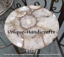 White Agate Coffee Round Table Top, Agate Geode Furniture Table Top Home Decor