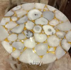 White Agate Side End Table, Agate Round Table Top Stone Coffee Cyber Monday Sale