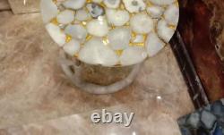 White Agate Side End Table, Agate Round Table Top Stone Coffee Cyber Monday Sale