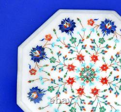 White Marble Coffee Table Top, Multi Stone Inlay Floral Art Office Decor 12x12