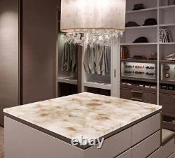 White Quartz Coffee Counter Top / Agate Quartz Luxury Living Counter Slab Decors