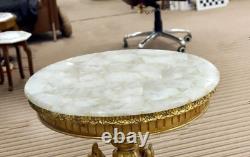 White quartz agate round coffee table top, agate side drink table top deco 12x12